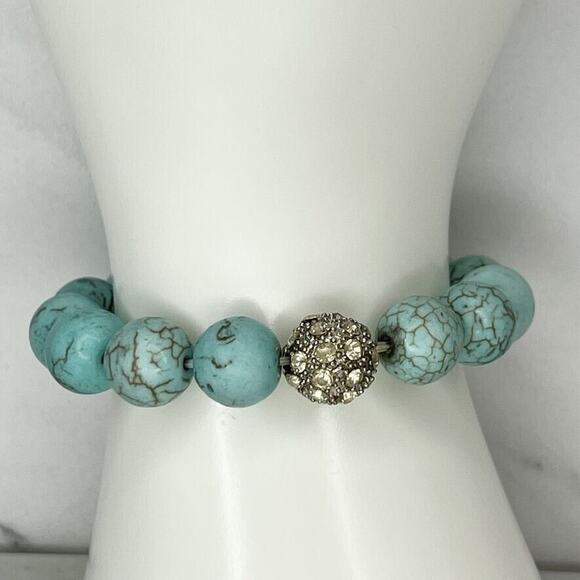 Rhinestone Faux Turquoise Bubble Beaded Stretch Bracelet - Picture 1 of 6